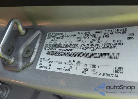 2014 Ford Escape Titanium z USA, uszkodzony, nr VIN 1FMCU9JX1EUB25280